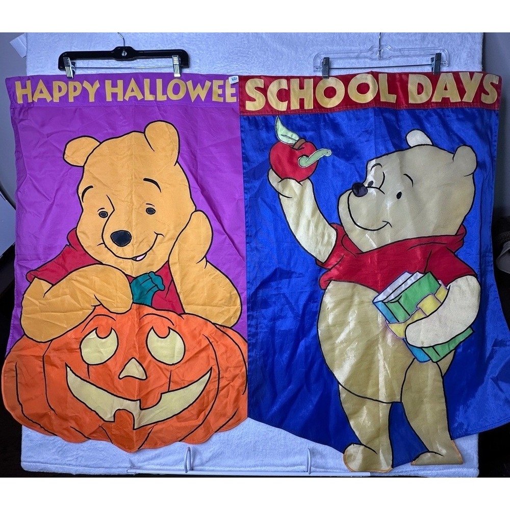 Vintage Disney Winnie the Pooh Garden Flags Halloween School Days Multi 2-Pack